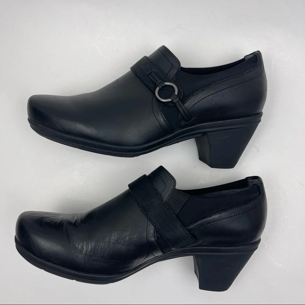 Abeo B.I.O SYSTEM Raine Black Leather Comfortable Mule Clog Heel Shoes Size 7.5
